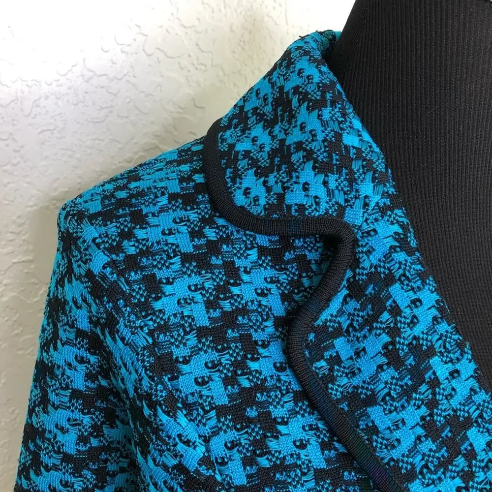 Ming Wang turquoise blue black cape sleeve knit jacket size Large